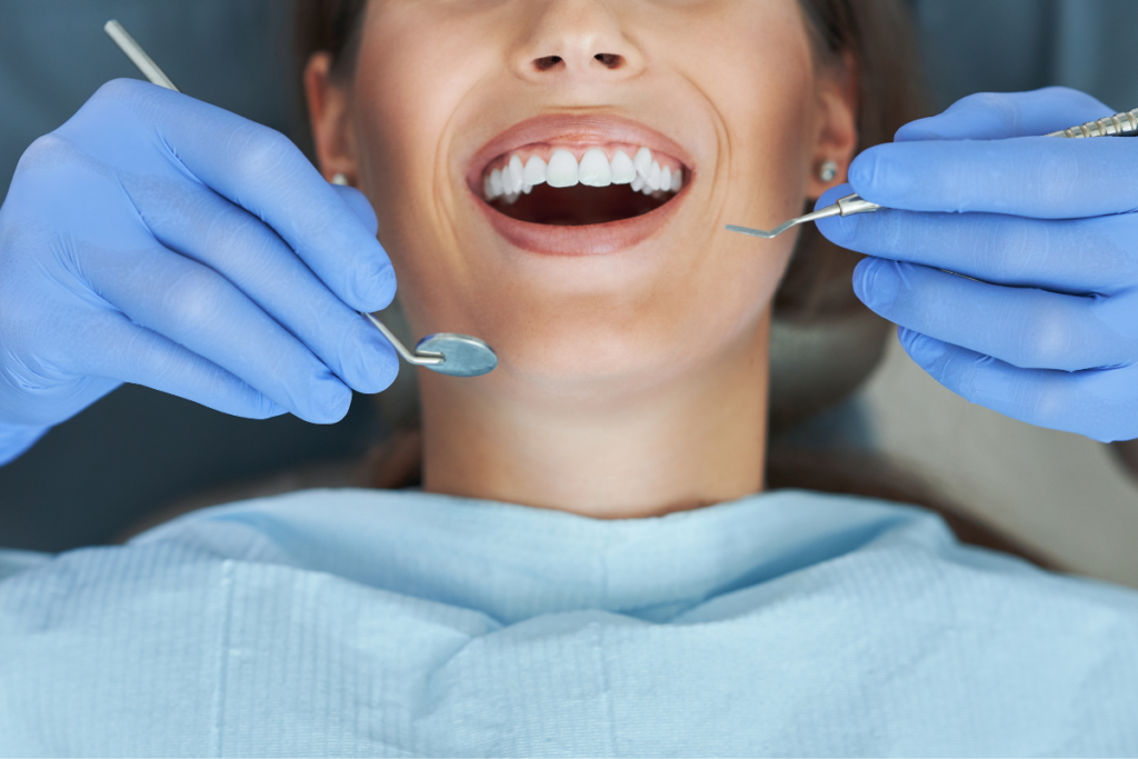 Patient having their teeth examined